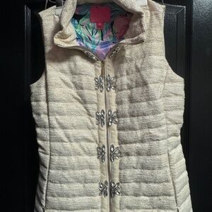 Noella Puffer Vest | S | gold metallic resort boucle